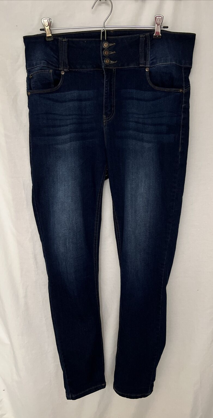 Enjean Denim Co. Jeans Women's Size 15 Dark Blue, Straight leg, 3 Button